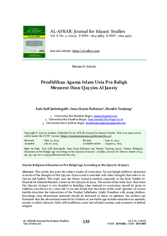 Islamic Religious Education at Pre-Baligh Age According to Ibn Qayyim Al Jauziy.pdf