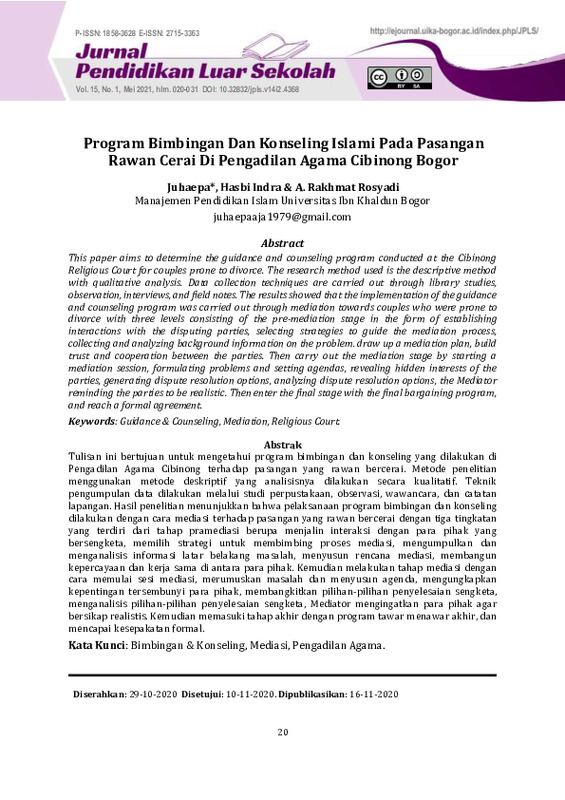 Program Bimbingan Dan Konseling Islami Pada Pasangan Rawan Cerai Di Pengadilan Agama Cibinong Bogor.pdf Program Bimbingan Dan Konseling Islami Pada Pasangan Rawan Cerai Di Pengadilan Agama Cibinong Bogor.pdf
