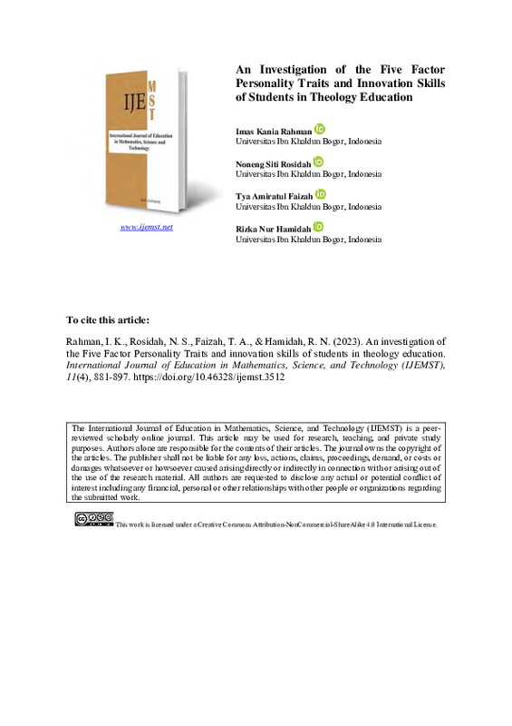 An Investigation of the Five Factor Personality Traits and Innovation Skills of Students in Theology Education..pdf