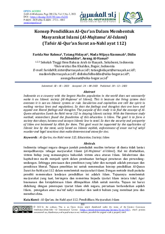 Konsep Pendidikan Al-Qur’an Dalam Membentuk Masyarakat Islami (Al-Mujtama’Al-Islami)(Tafsir Al-Qur’an Surat an-Nahl ayat 112).pdf