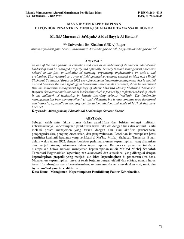 MANAJEMEN KEPEMIMPINAN DI PONDOK PESANTREN MINHAJ SHAHABAH TAMANSARI BOGOR.pdf MANAJEMEN KEPEMIMPINAN DI PONDOK PESANTREN MINHAJ SHAHABAH TAMANSARI BOGOR.pdf