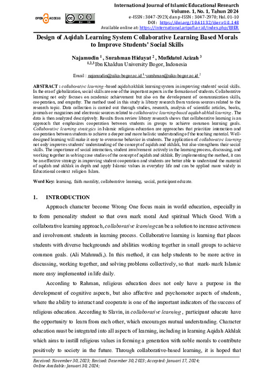 Design of Aqidah Learning System Collaborative Learning Based Morals to Improve Students' Social Skills.pdf