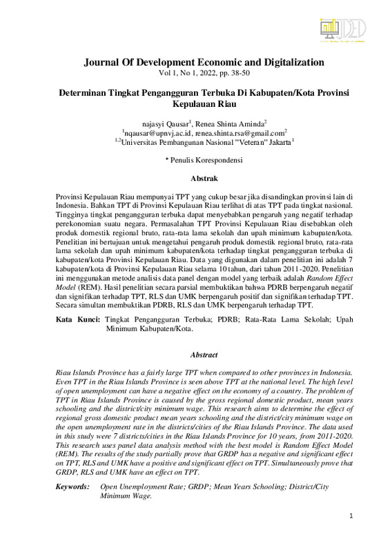 Determinan Tingkat Pengangguran Terbuka Di KabupatenKota Provinsi Kepulauan Riau.pdf Determinan Tingkat Pengangguran Terbuka Di KabupatenKota Provinsi Kepulauan Riau.pdf