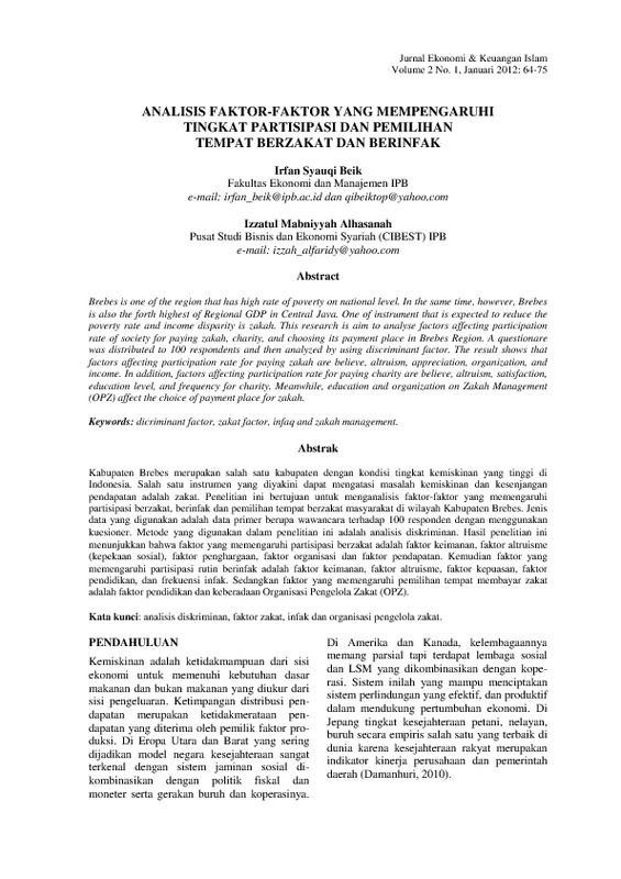 Analisis faktor-faktor yang mempengaruhi tingkat partisipasi dan pemilihan tempat berzakat dan berinfak.pdf Analisis faktor-faktor yang mempengaruhi tingkat partisipasi dan pemilihan tempat berzakat dan berinfak.pdf