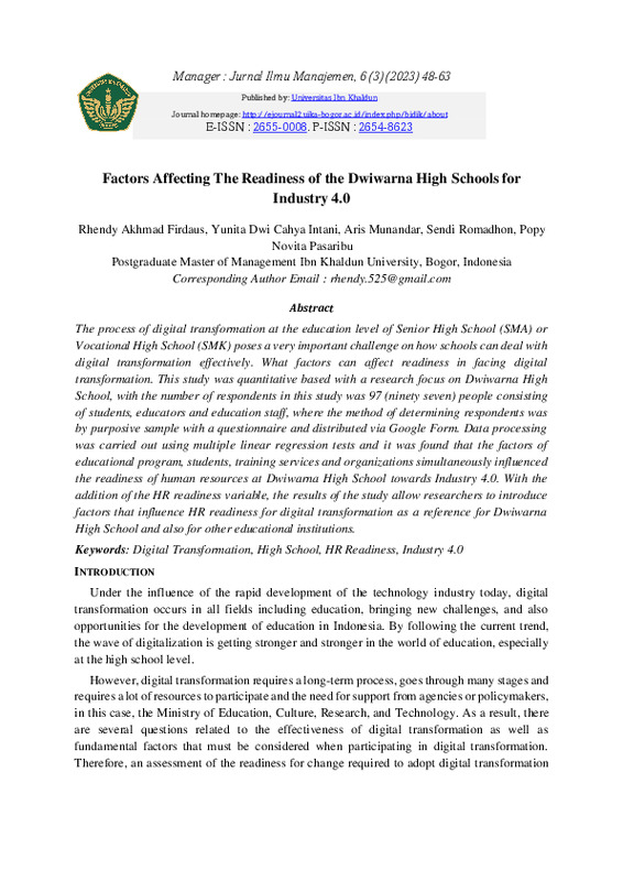 Factors Affecting The Readiness of the Dwiwarna High Schools for Industry 4.0.pdf Factors Affecting The Readiness of the Dwiwarna High Schools for Industry 4.0.pdf
