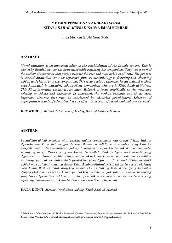 Metode Pendidikan Akhlak Dalam Kitab Adab Al-Mufrad Karya Imam Bukhari.pdf