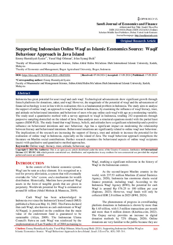 Supporting Indonesian Online Waqf as Islamic Economics Source Waqif Behaviour Approach in Java Island.pdf