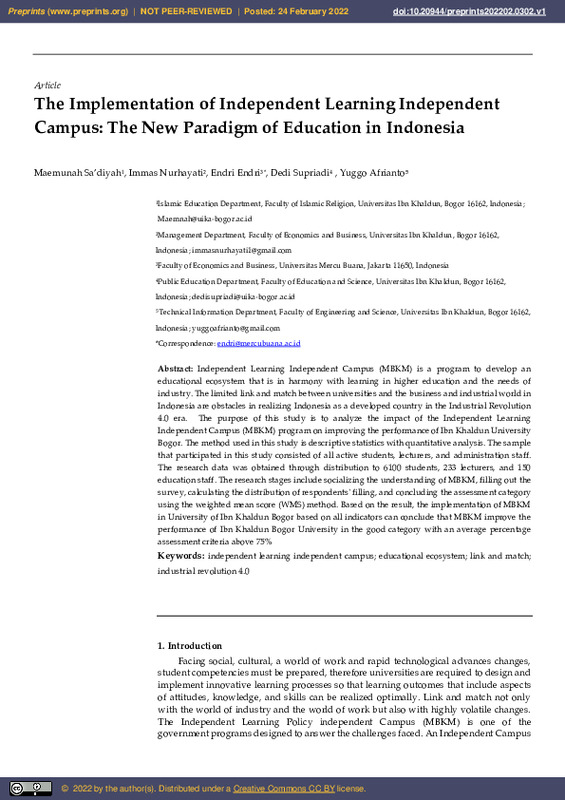 The implementation of independent learning independent campus The new paradigm of education in Indonesia.pdf