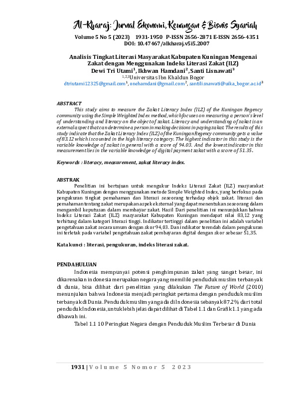 Analisis Tingkat Literasi Masyarakat Kabupaten Kuningan Mengenai Zakat dengan Menggunakan Indeks Literasi Zakat (ILZ).pdf Analisis Tingkat Literasi Masyarakat Kabupaten Kuningan Mengenai Zakat dengan Menggunakan Indeks Literasi Zakat (ILZ).pdf