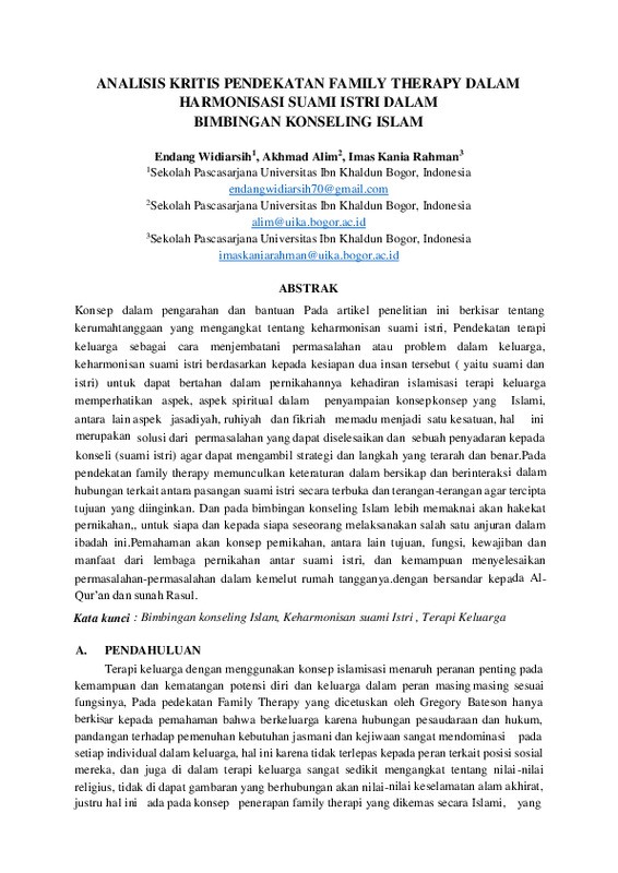 6 ANALISIS KRITIS PENDEKATAN FAMILY THERAPY DALAM HARMONISASI SUAMI ISTRI DALAM BIMBINGAN KONSELING ISLAM.pdf 6 ANALISIS KRITIS PENDEKATAN FAMILY THERAPY DALAM HARMONISASI SUAMI ISTRI DALAM BIMBINGAN KONSELING ISLAM.pdf