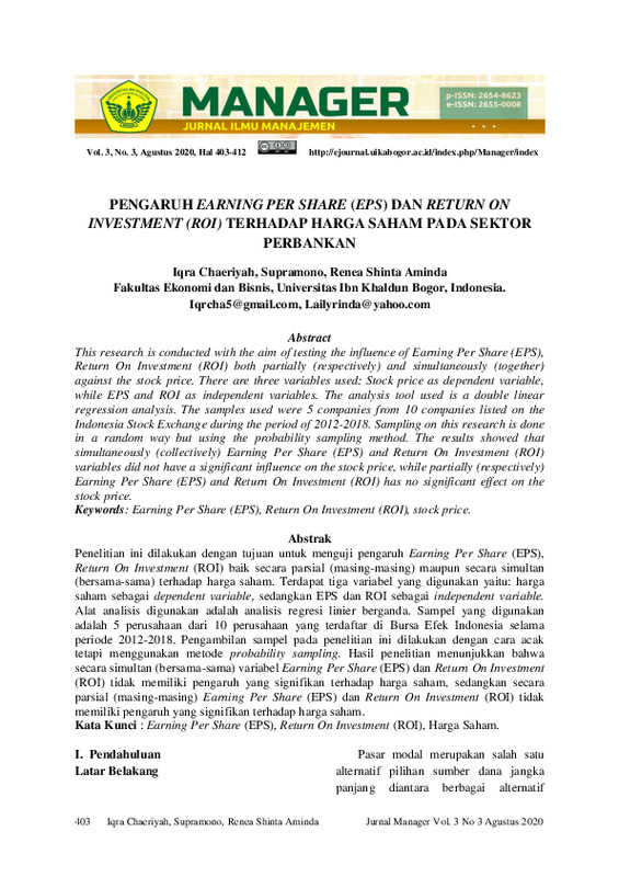 Pengaruh Earning Per Share (EPS) Dan Return on Investment (ROI) Terhadap Harga Saham Pada Sektor Perbankan.pdf
