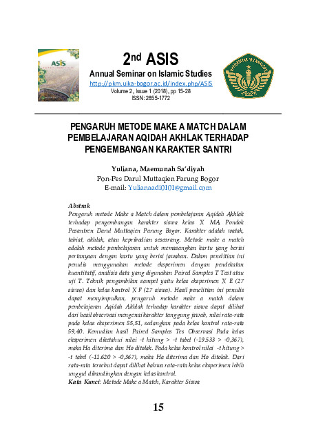 PENGARUH METODE MAKE A MATCH DALAM PEMBELAJARAN AQIDAH AKHLAK TERHADAP PENGEMBANGAN KARAKTER SANTRI.pdf PENGARUH METODE MAKE A MATCH DALAM PEMBELAJARAN AQIDAH AKHLAK TERHADAP PENGEMBANGAN KARAKTER SANTRI.pdf