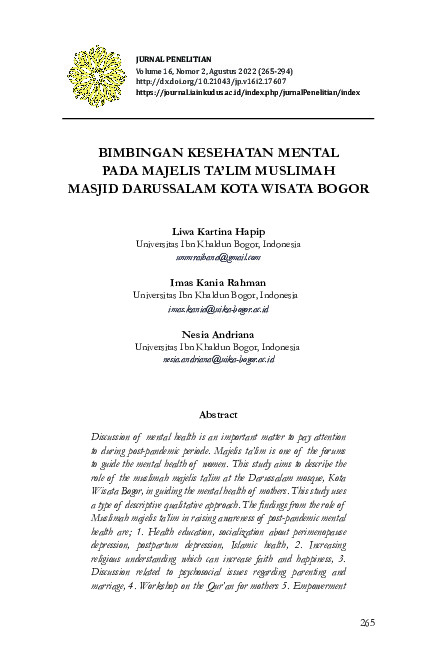 Bimbingan Kesehatan Mental Pada Majelis Ta'lim Muslimah Masjid Darussalam Kota Wisata Bogor.pdf