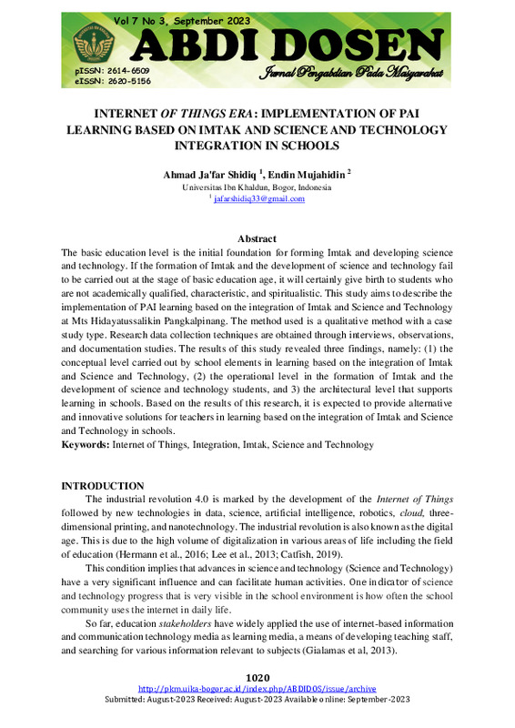 INTERNET OF THINGS ERA IMPLEMENTATION OF PAI LEARNING BASED ON IMTAK AND SCIENCE AND TECHNOLOGY INTEGRATION IN SCHOOLS.pdf