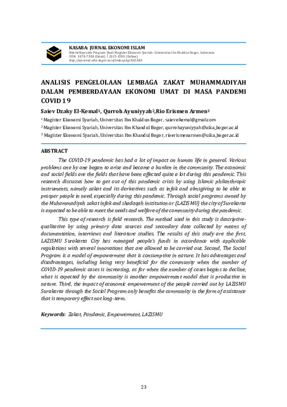 ANALISIS PENGELOLAAN LEMBAGA ZAKAT MUHAMMADIYAH DALAM PEMBERDAYAAN EKONOMI UMAT DI MASA PANDEMI COVID 19.pdf ANALISIS PENGELOLAAN LEMBAGA ZAKAT MUHAMMADIYAH DALAM PEMBERDAYAAN EKONOMI UMAT DI MASA PANDEMI COVID 19.pdf