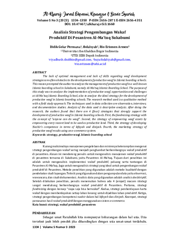 Analisis Strategi Pengembangan Wakaf Produktif Di Pesantren Al-Ma’tuq Sukabumi.pdf