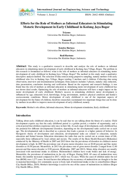 Efforts for the Role of Mothers as Informal Educators in Stimulating Motoric Development in Early Childhood in Kedung Jaya Bogor.pdf Efforts for the Role of Mothers as Informal Educators in Stimulating Motoric Development in Early Childhood in Kedung Jaya Bogor.pdf