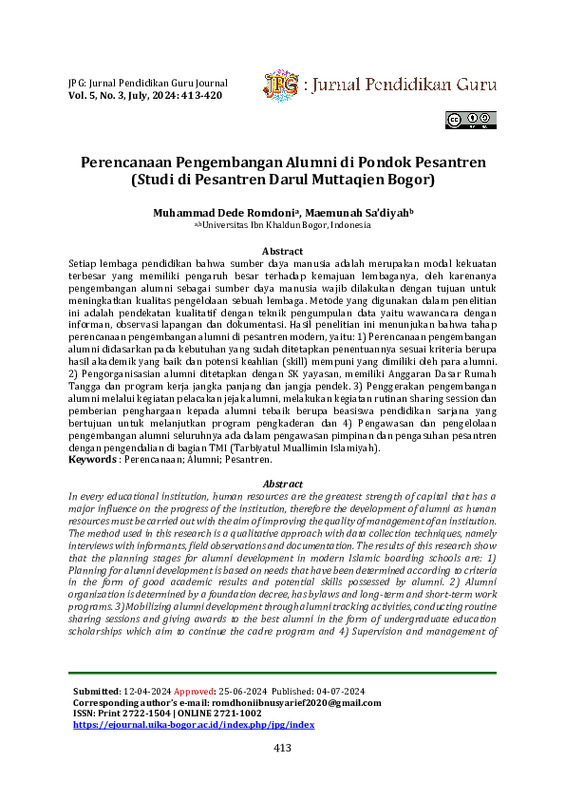 Perencanaan Pengembangan Alumni di Pondok Pesantren Modern (Studi di Pesantren Darul Muttaqien Bogor).pdf Perencanaan Pengembangan Alumni di Pondok Pesantren Modern (Studi di Pesantren Darul Muttaqien Bogor).pdf