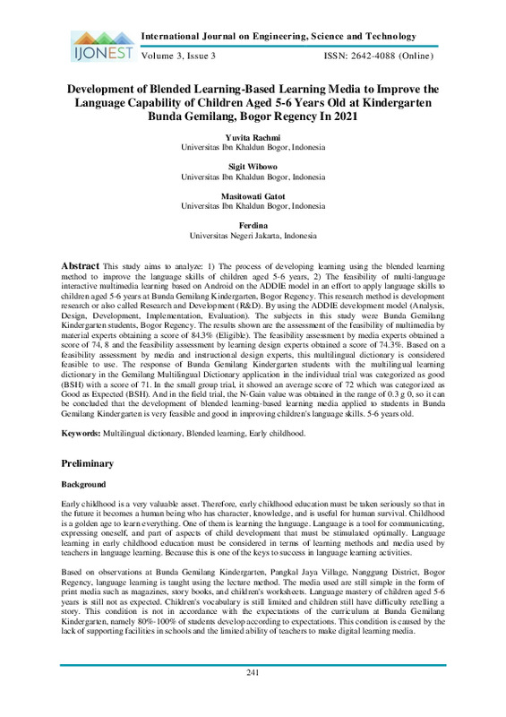 Development of Blended Learning-Based Learning Media to Improve the Language Capability of Children Aged 5-6 Years Old at Kindergarten Bunda Gemilang, Bogor Regency In 2021.pdf