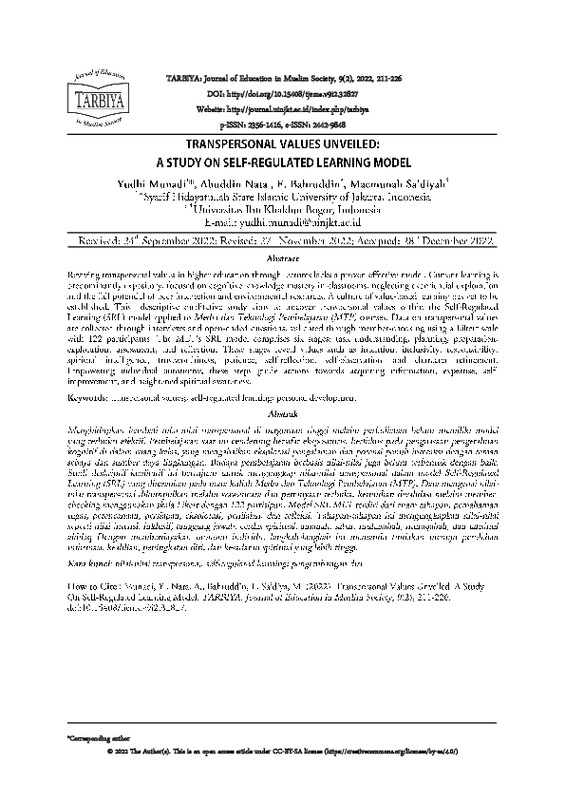 Transpersonal Values Unveiled A Study On Self-Regulated Learning Model.pdf Transpersonal Values Unveiled A Study On Self-Regulated Learning Model.pdf