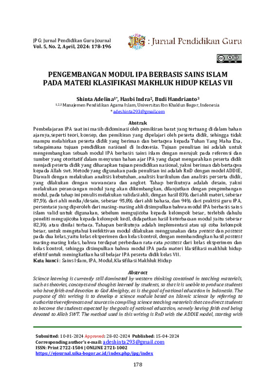 Pengembangan Modul IPA Pada Materi Klasifikasi Makhluk Hidup Kelas VII SMPMTs Berbasis Sains Islam.pdf Pengembangan Modul IPA Pada Materi Klasifikasi Makhluk Hidup Kelas VII SMPMTs Berbasis Sains Islam.pdf