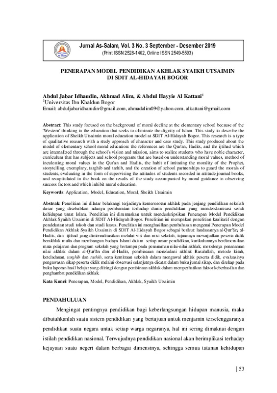 Penerapan Model Pendidikan Akhlak Syaikh Utsaimin di SDIT Al-Hidayah Bogor.pdf