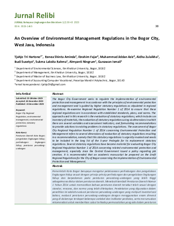 An Overview of Environmental Management Regulations in the Bogor City, West Java, Indonesia.pdf