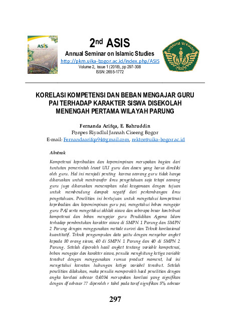 KORELASI KOMPETENSI DAN BEBAN MENGAJAR GURU PAI TERHADAP KARAKTER SISWA DISEKOLAH MENENGAH PERTAMA WILAYAH PARUNG.pdf KORELASI KOMPETENSI DAN BEBAN MENGAJAR GURU PAI TERHADAP KARAKTER SISWA DISEKOLAH MENENGAH PERTAMA WILAYAH PARUNG.pdf