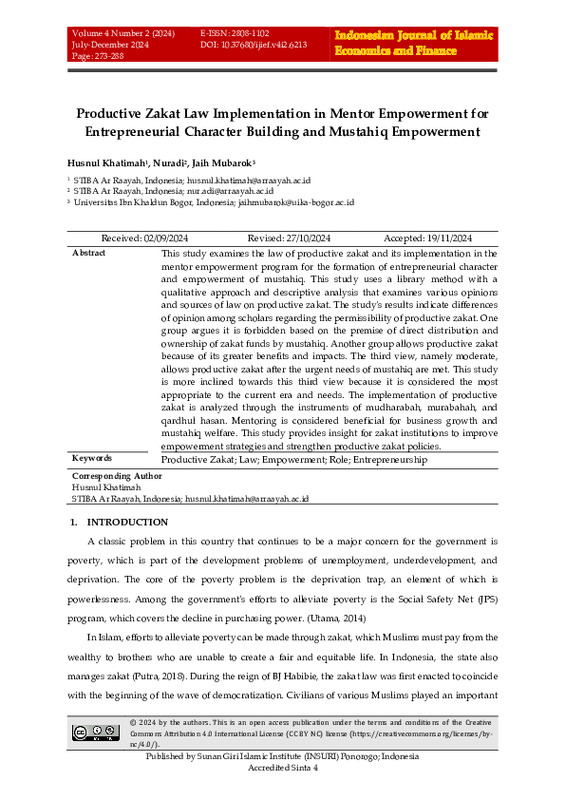 Productive Zakat Law Implementation in Mentor Empowerment for Entrepreneurial Character Building and Mustahiq Empowerment.pdf