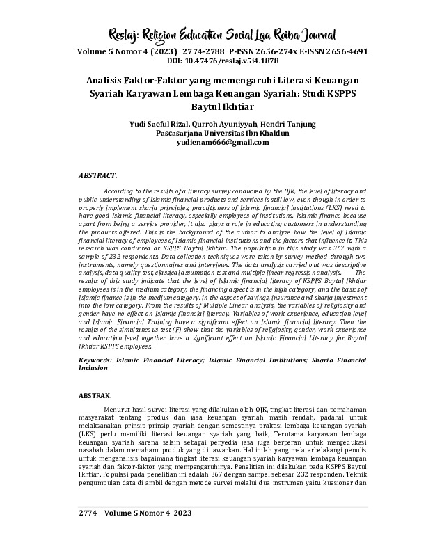 Analisis Faktor-Faktor yang memengaruhi Literasi Keuangan Syariah Karyawan Lembaga Keuangan Syariah.pdf