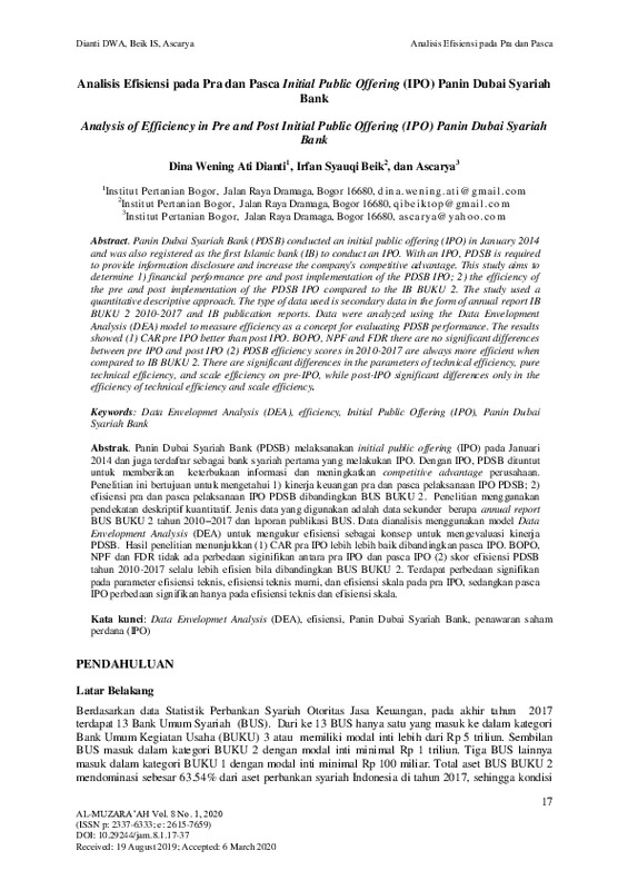 Analisis Efisiensi pada Pra dan Pasca Initial Public Offering (IPO) Panin Dubai Syariah Bank.pdf