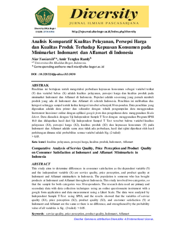 Comparative Analysis of Service Quality, Price Perception and Product Quality on Consumer Satisfaction at Indomaret and Alfamart Minimarkets in Indonesia.pdf