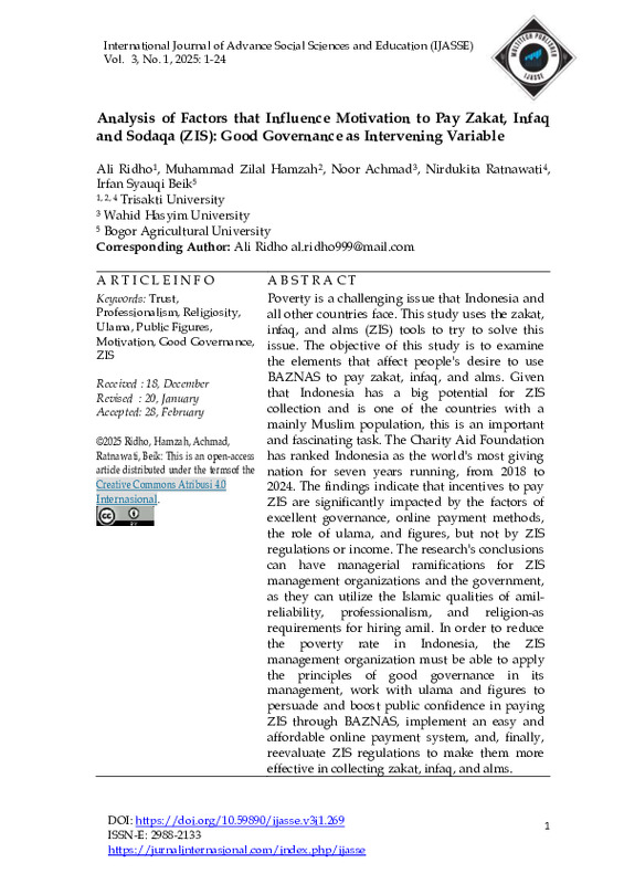 Analysis of Factors that Influence Motivation to Pay Zakat, Infaq and Sodaqa (ZIS) Good Governance as Intervening Variable.pdf