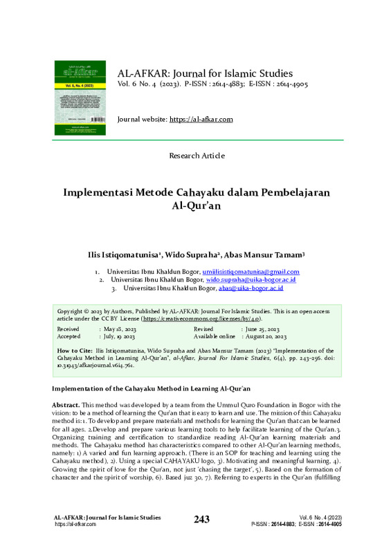 Implementation of the Cahayaku Method in Learning Al-Qur'an.pdf