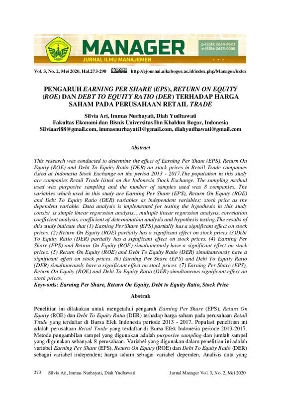Pengaruh Earning Per Share (Eps), Return on Equity (Roe) Dan Debt To Equity Ratio (Der) Terhadap Harga Saham Pada Perusahaan Retail Trade.pdf