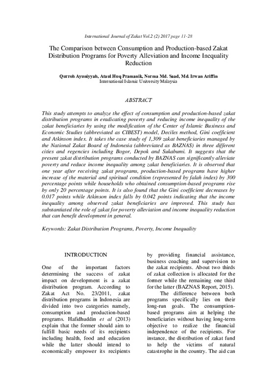 The comparison between consumption and production-based zakat distribution programs for poverty alleviation and income inequality reduction.pdf