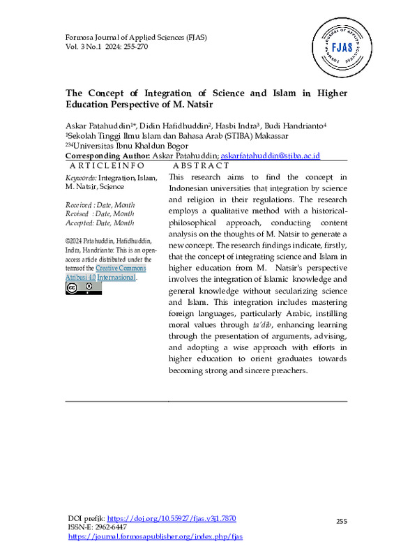 The Concept of Integration of Science and Islam in Higher Education Perspective of M. Natsir.pdf