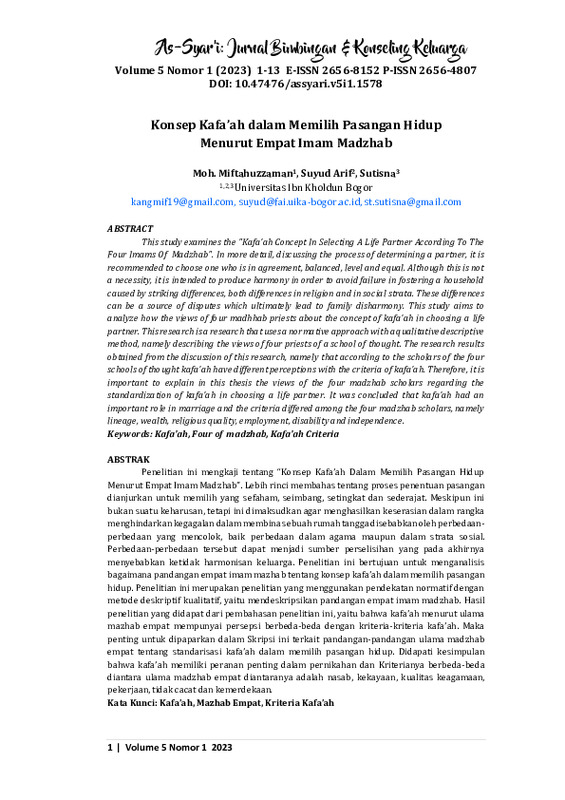 Konsep Kafa’ah Dalam Memilih Pasangan Hidup Menurut Empat Imam Madzhab.pdf Konsep Kafa’ah Dalam Memilih Pasangan Hidup Menurut Empat Imam Madzhab.pdf