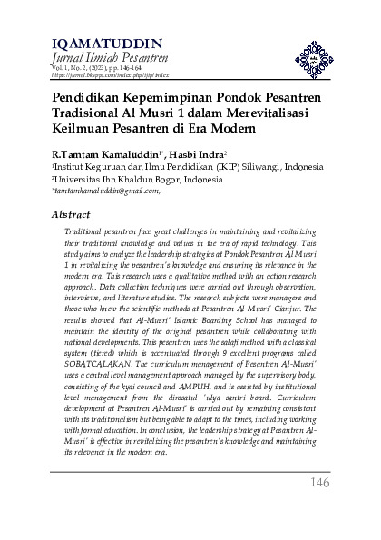 Pendidikan Kepemimpinan Pondok Pesantren Tradisional Al Musri 1 dalam Merevitalisasi Keilmuan Pesantren di Era Modern.pdf Pendidikan Kepemimpinan Pondok Pesantren Tradisional Al Musri 1 dalam Merevitalisasi Keilmuan Pesantren di Era Modern.pdf