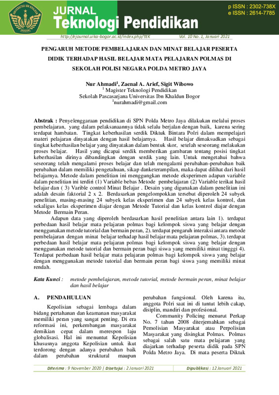 PENGARUH METODE PEMBELAJARAN DAN MINAT BELAJAR PESERTA DIDIK TERHADAP HASIL BELAJAR MATA PELAJARAN POLMAS DI SEKOLAH POLISI NEGARA POLDA METRO JAYA.pdf PENGARUH METODE PEMBELAJARAN DAN MINAT BELAJAR PESERTA DIDIK TERHADAP HASIL BELAJAR MATA PELAJARAN POLMAS DI SEKOLAH POLISI NEGARA POLDA METRO JAYA.pdf