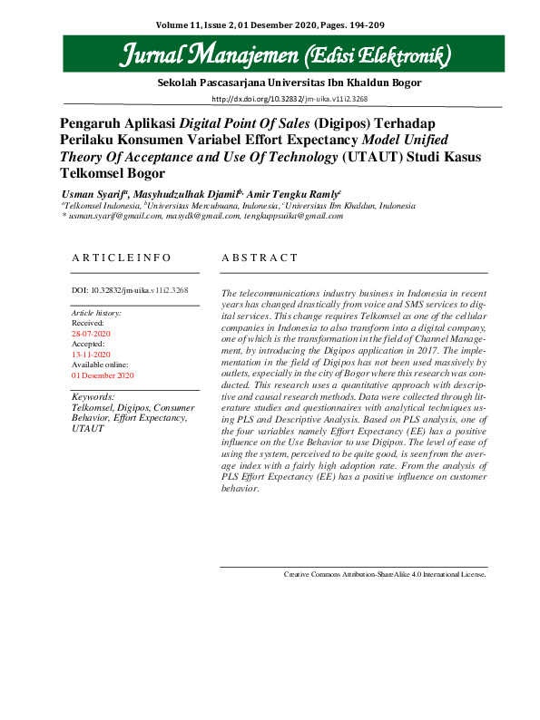 Pengaruh Aplikasi Digital Point Of Sales (DIGIPOS) Terhadap Perilaku Konsumen Variabel Effort Expectancy Model Unified Theory Of Acceptance And Use Of Technology (UTAUT) Studi ….pdf