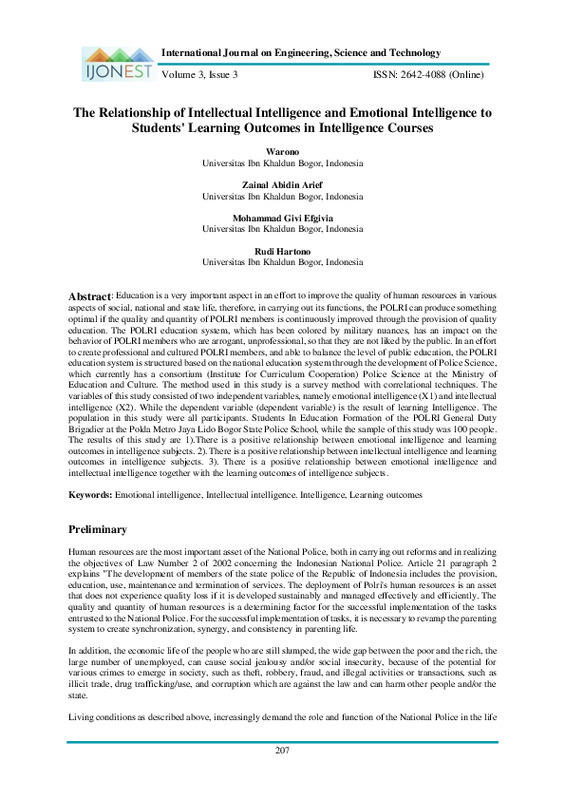 The Relationship of Intellectual Intelligence and Emotional Intelligence to Students' Learning Outcomes in Intelligence Courses.pdf