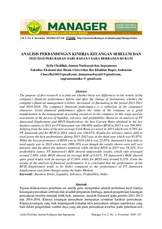 ANALISIS PERBANDINGAN KINERJA KEUANGAN SEBELUM DAN SESUDAH PERUBAHAN DARI BADAN USAHA BERBADAN HUKUM.pdf ANALISIS PERBANDINGAN KINERJA KEUANGAN SEBELUM DAN SESUDAH PERUBAHAN DARI BADAN USAHA BERBADAN HUKUM.pdf