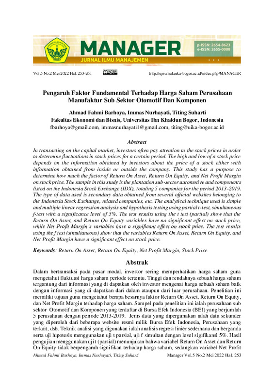 Pengaruh Faktor Fundamental Terhadap Harga Saham Perusahaan Manufaktur Sub Sektor Otomotif Dan Komponen.pdf