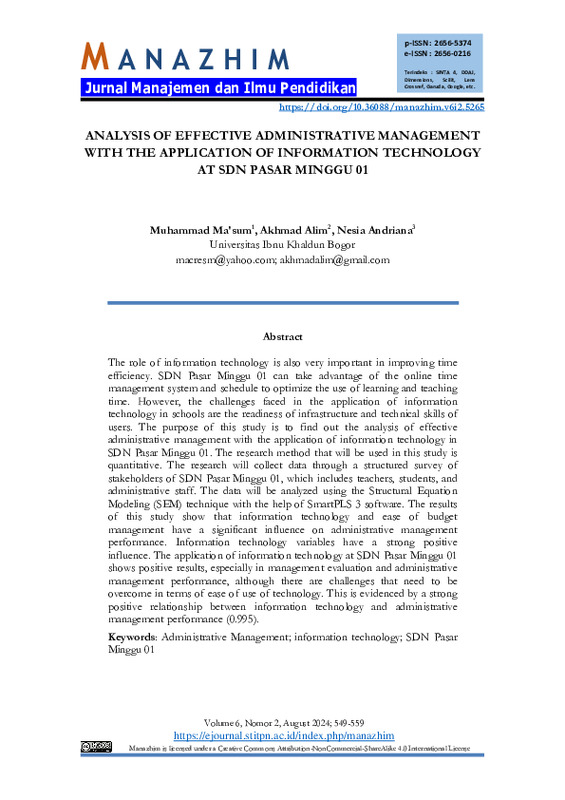 Analysis of Effective Administrative Management with the Application of Information Technology at SDN Pasar Minggu 01.pdf
