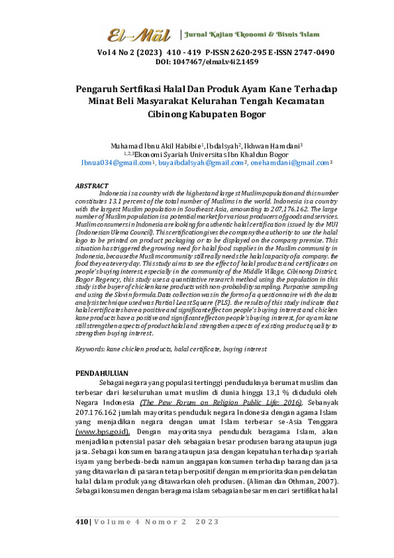 Pengaruh Sertfikasi Halal Dan Produk Ayam Kane Terhadap Minat Beli Masyarakat Kelurahan Tengah Kecamatan Cibinong Kabupaten Bogor.pdf