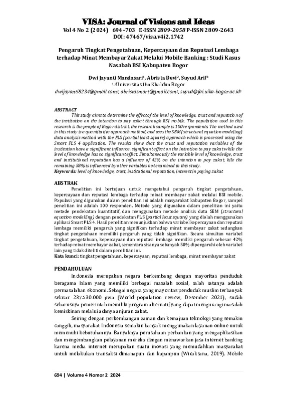 Pengaruh Tingkat Pengetahuan, Kepercayaan dan Reputasi Lembaga terhadap Minat Membayar Zakat Melalui Mobile Banking  Studi Kasus Nasabah BSI Kabupaten Bogor.pdf