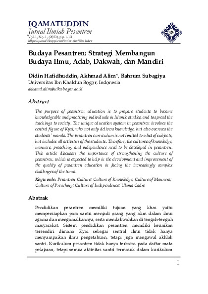 Budaya Pesantren Strategi Membangun Budaya Ilmu, Adab, Dakwah, dan Mandiri.pdf
