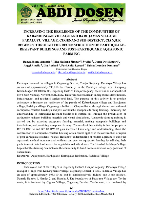 Increasing the resilience of the communities of Kabandungan Village and Barujamas Village Padaluyu Village, Cugenang Sub-District, Cianjur Regency through the reconstruction of ….pdf