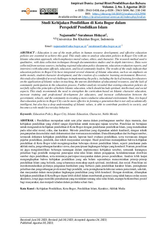 StudiKebijakan Pendidikan di Kota Bogor dalam Perspektif Pendidikan Islam.pdf StudiKebijakan Pendidikan di Kota Bogor dalam Perspektif Pendidikan Islam.pdf